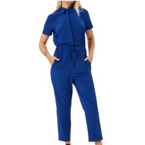 girlfriend collective Royal Blue Short-Sleeve Stretch Woven Jumpsuit